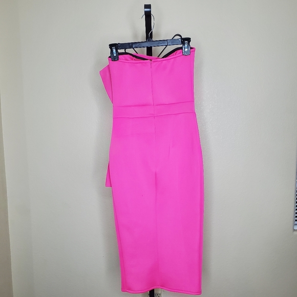 No Brand Strapless Hot Pink Midi Cocktail Dress with Bow, XS - Picture 9 of 10